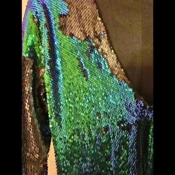 Zara basic Collection turquoise sequin mini 3/4 sleeve dress - Picture 4 of 5